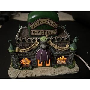 Munsters Hawthorne Village Vita Moan Pharmacy Lights Working Halloween‎ FLAW